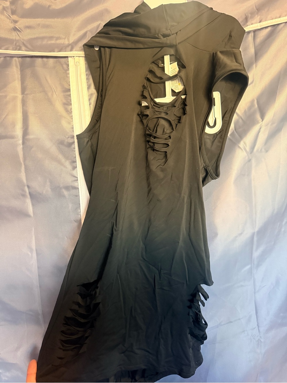 Black Sleeveless Dress with hood and matching arm warmers